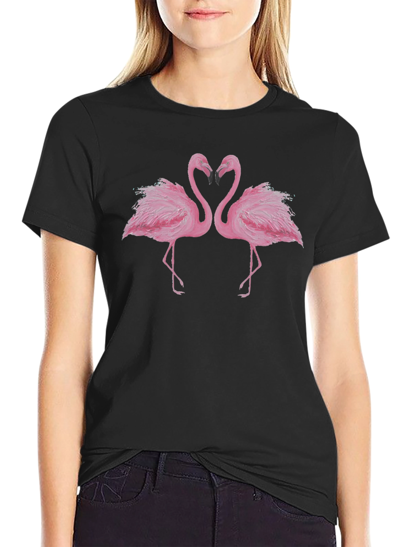 Flamingo Love Graphic Tee - Black Cotton Shirt