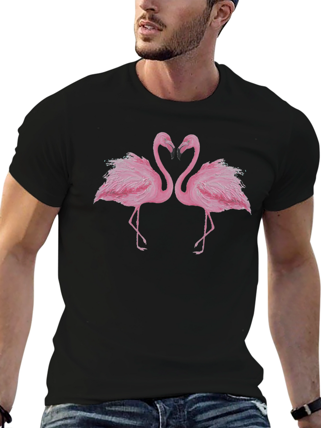 Flamingo Love Graphic Tee - Black Cotton Shirt