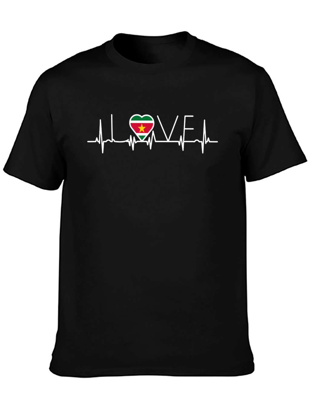 Suriname Flag Heartbeat Love Black T-Shirt