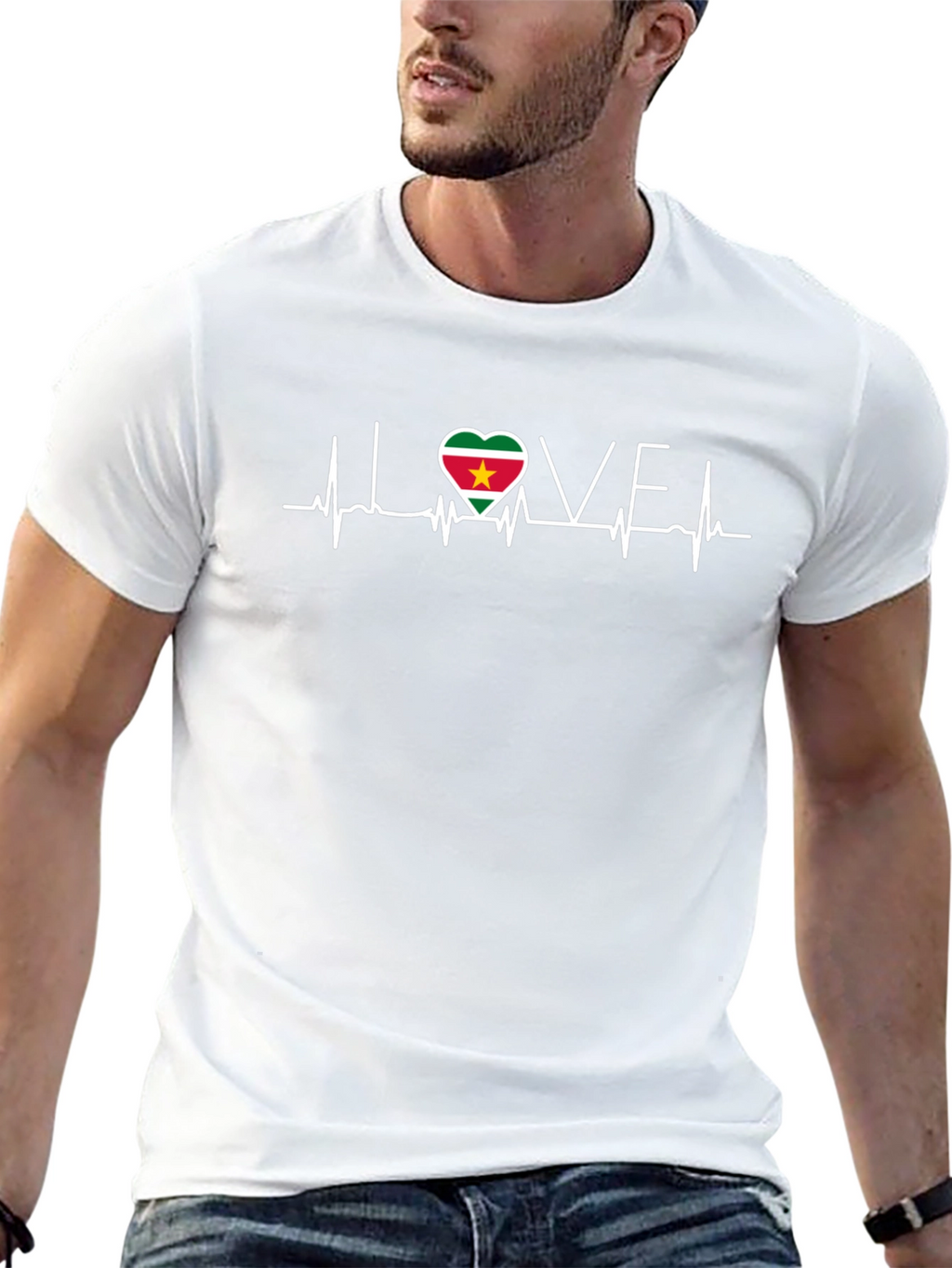 Suriname Flag Heartbeat Love Black T-Shirt