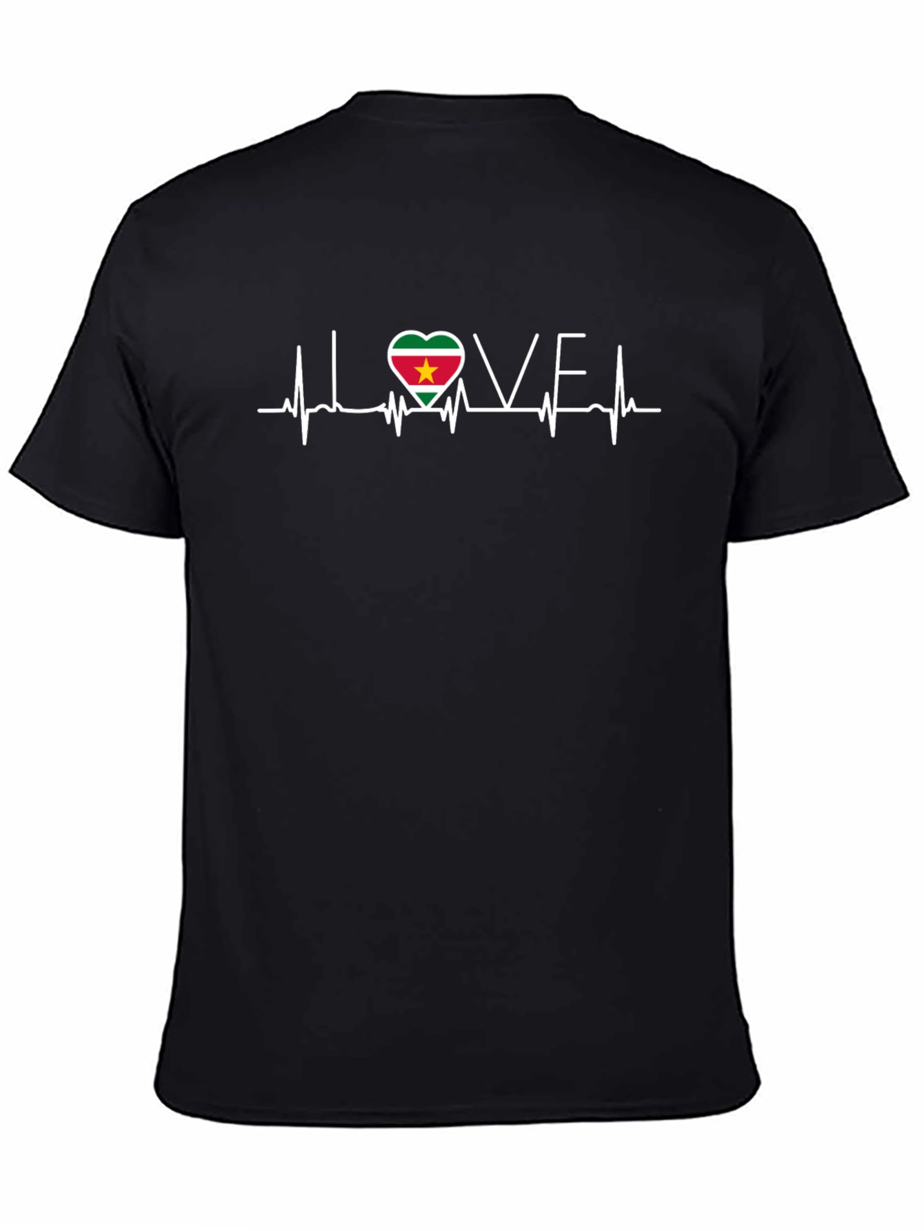Suriname Flag Heartbeat Love Black T-Shirt