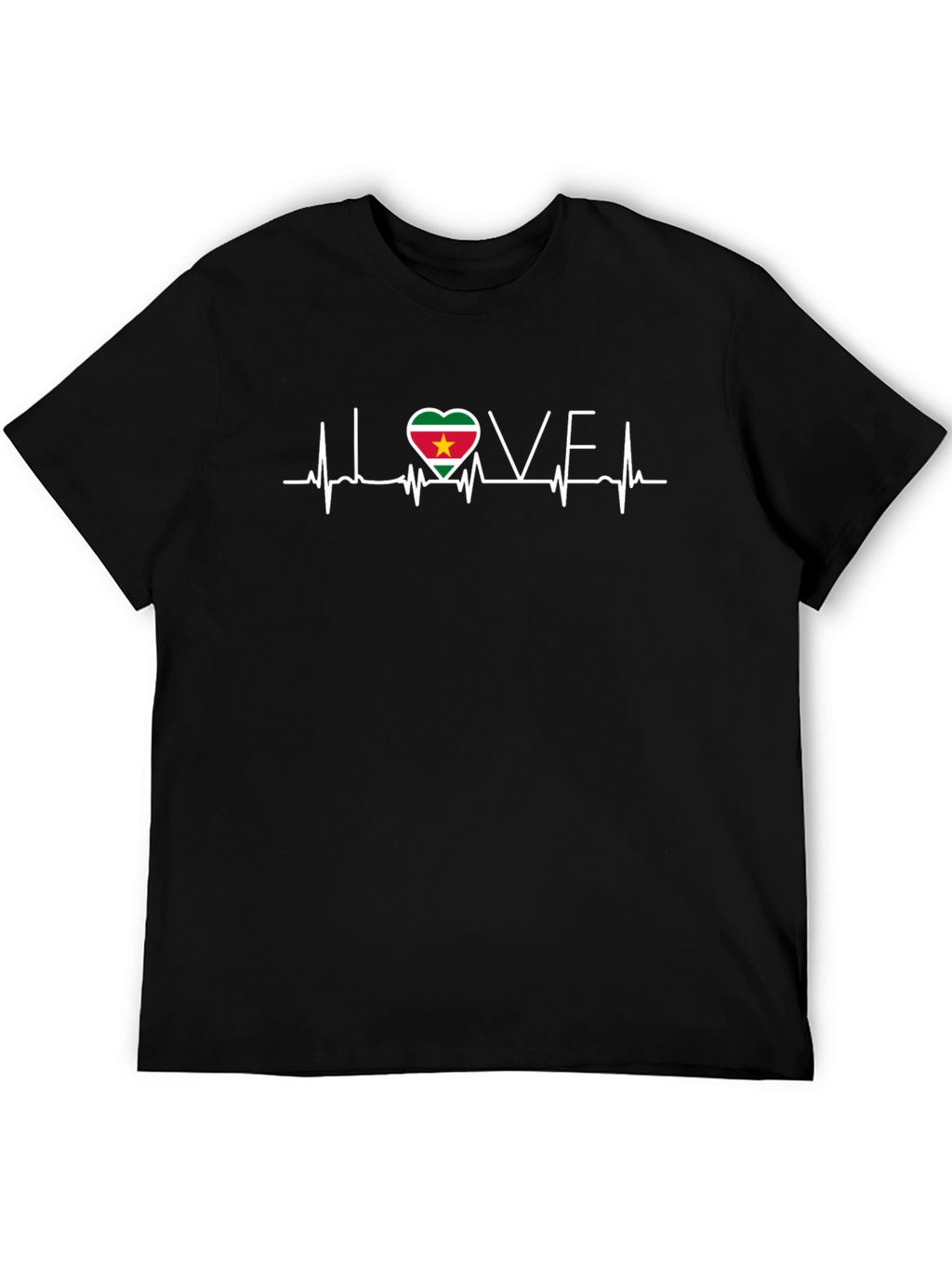 Suriname Flag Heartbeat Love Black T-Shirt