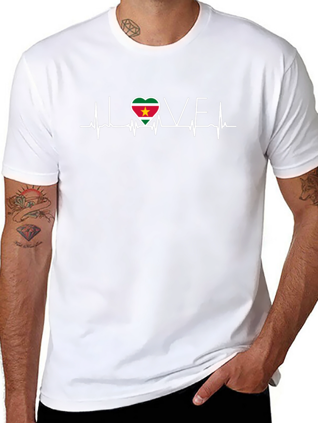 Suriname Flag Heartbeat Love Black T-Shirt