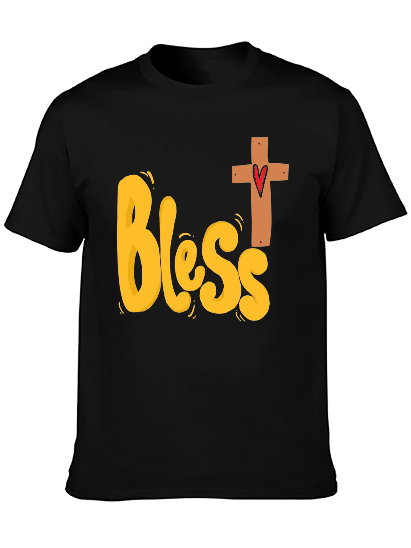 Bless Heart Cross Graphic Black T-Shirt