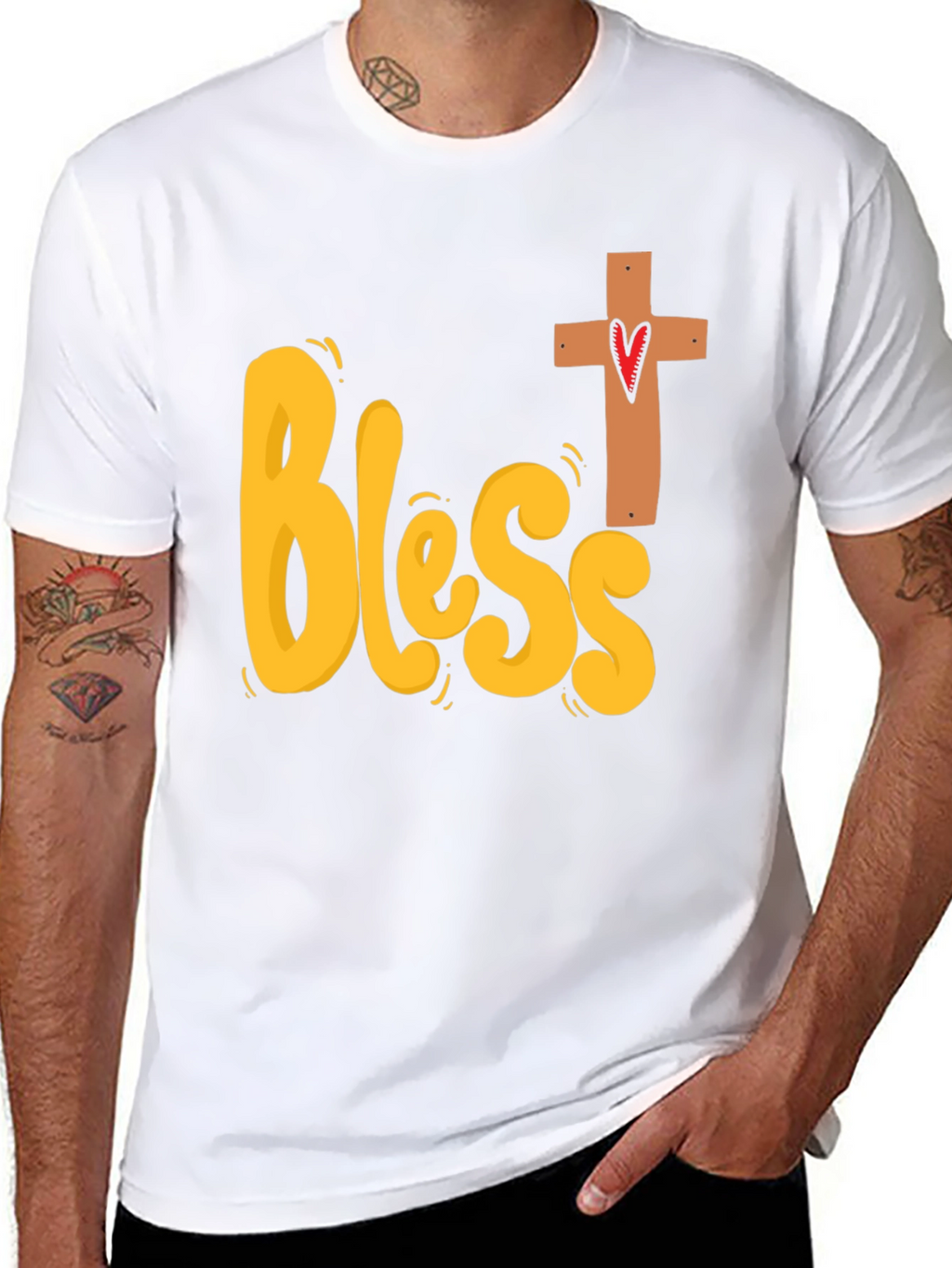 Bless Heart Cross Graphic Black T-Shirt
