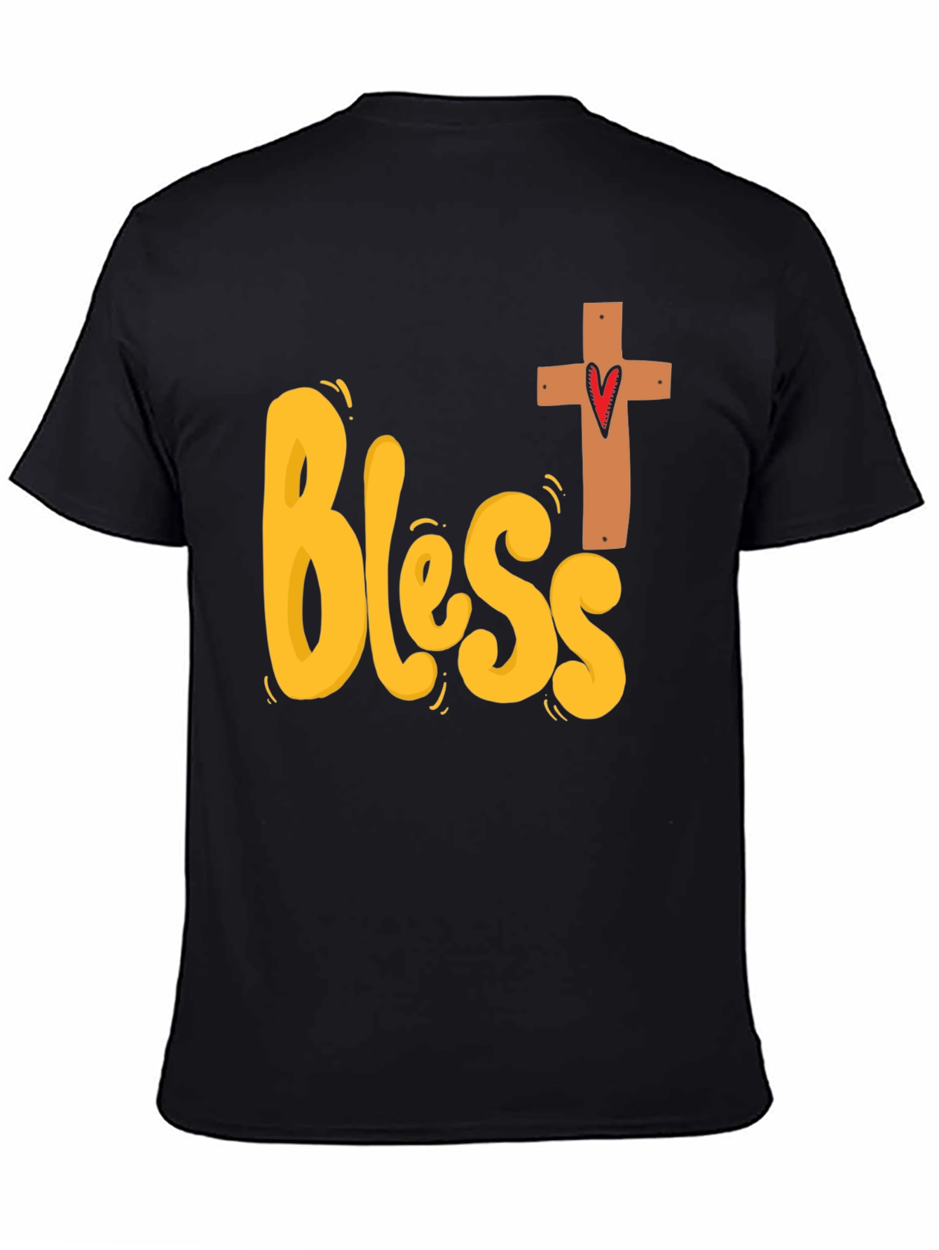 Bless Heart Cross Graphic Black T-Shirt