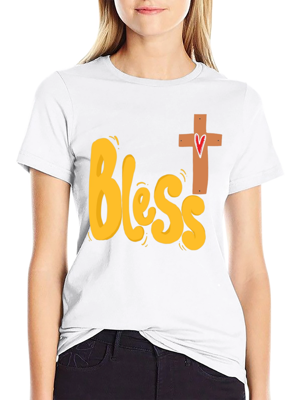 Bless Heart Cross Graphic Black T-Shirt