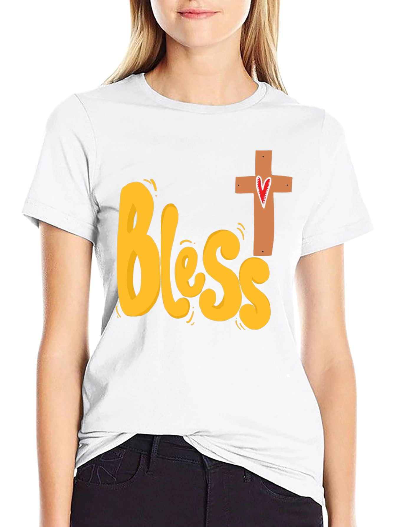 Bless Heart Cross Graphic Black T-Shirt
