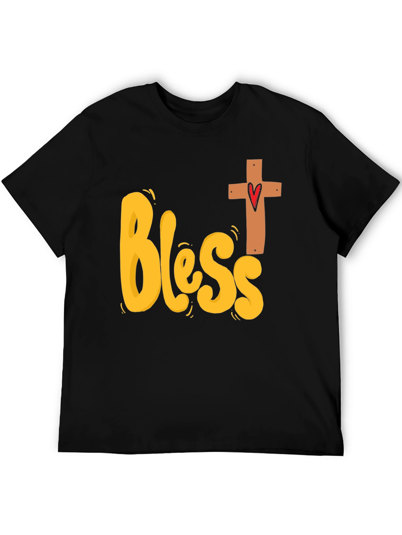 Bless Heart Cross Graphic Black T-Shirt