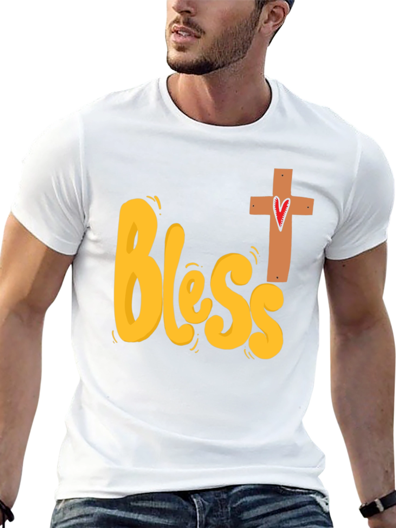 Bless Heart Cross Graphic Black T-Shirt