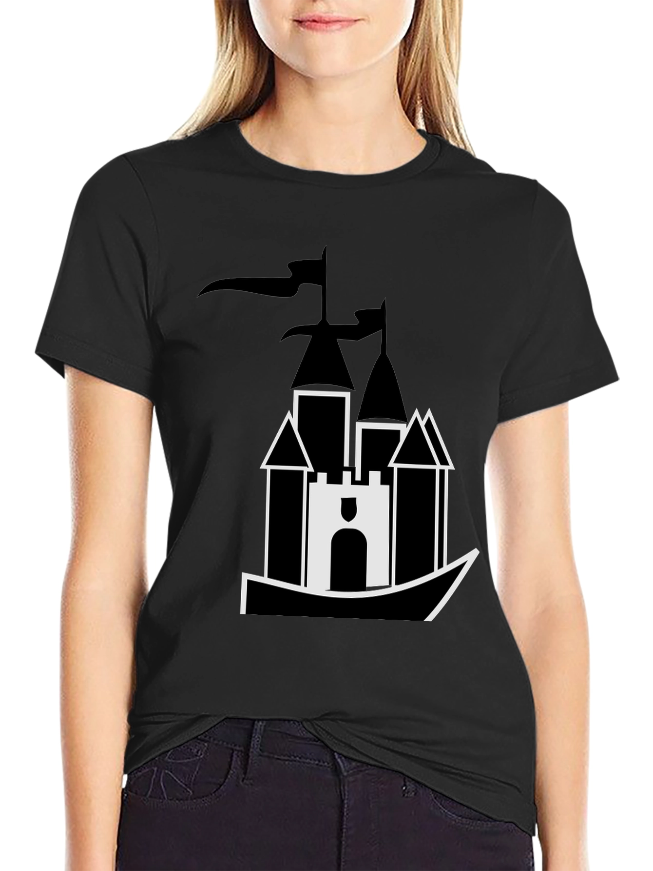 Castle Graphic Tee - Black Cotton Blend