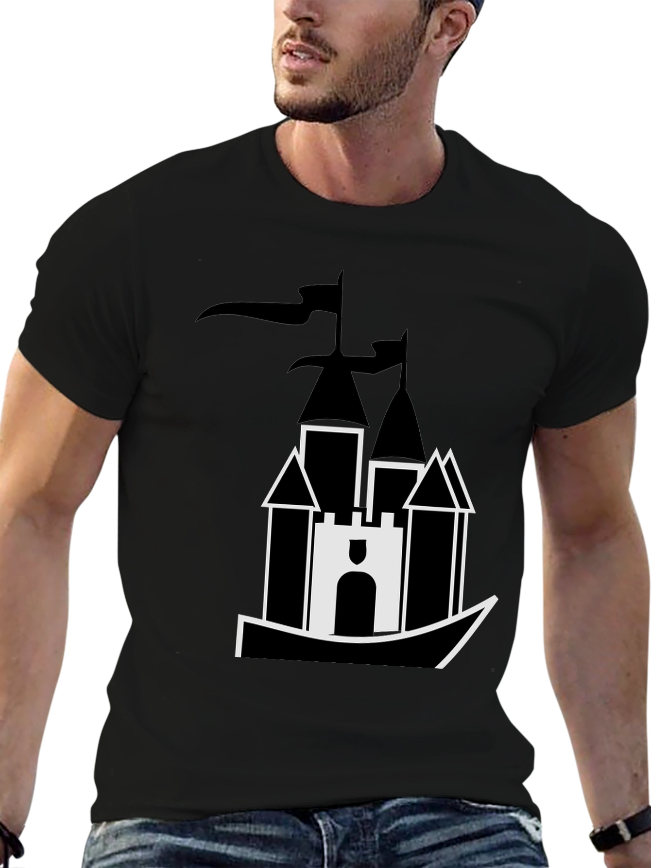 Castle Graphic Tee - Black Cotton Blend