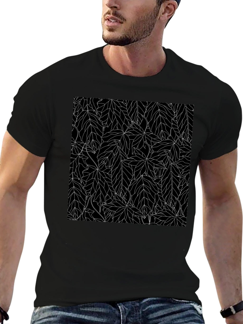 Black Leaf Pattern Tee