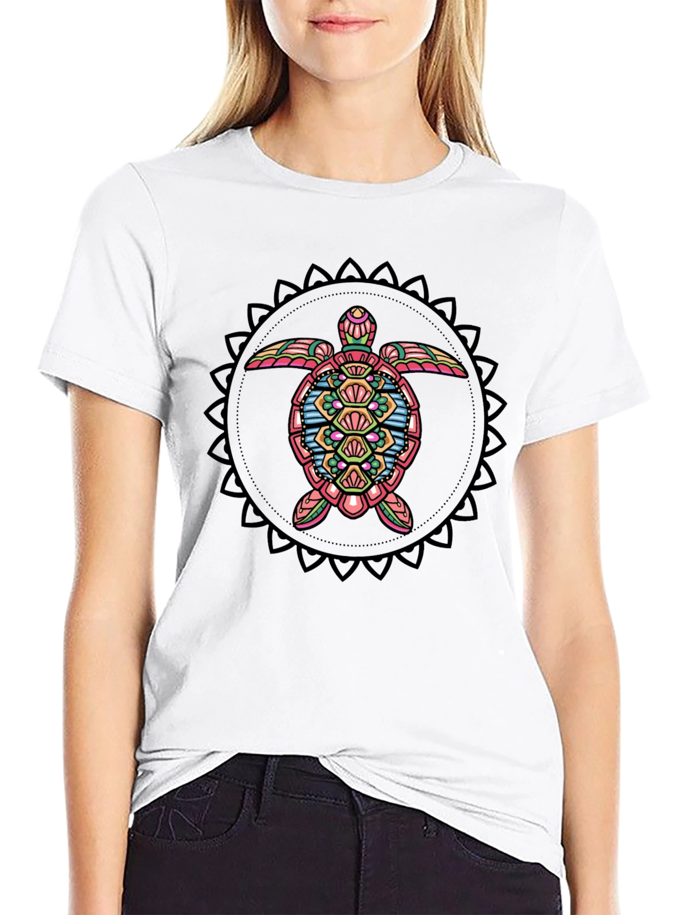Turtle Mandala Graphic Tee - Black Cotton Comfort