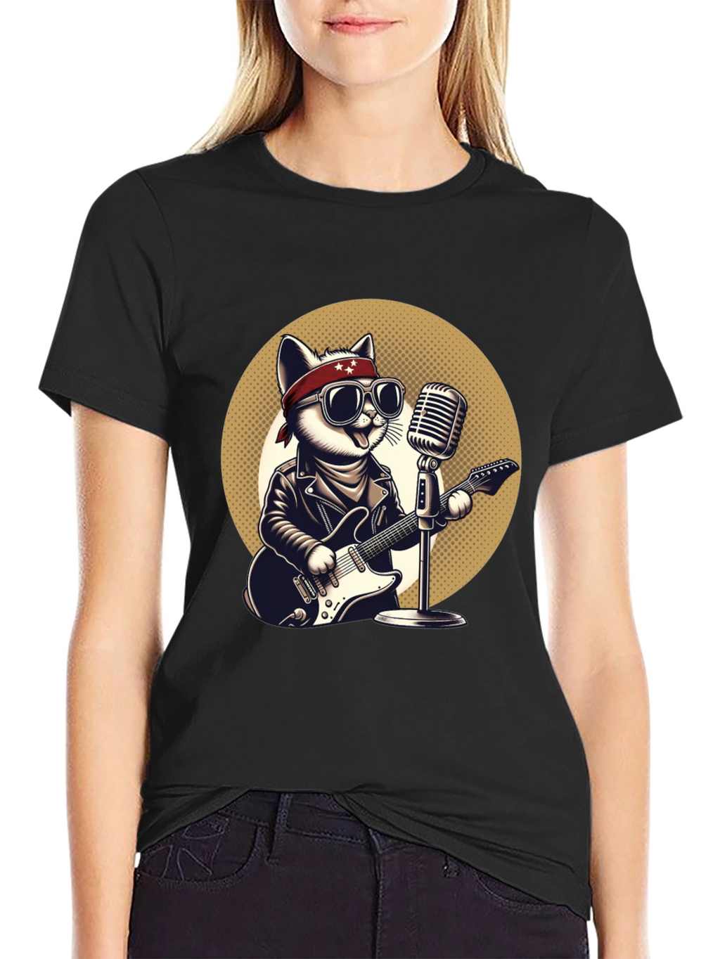 Rockstar Cat Graphic T-Shirt