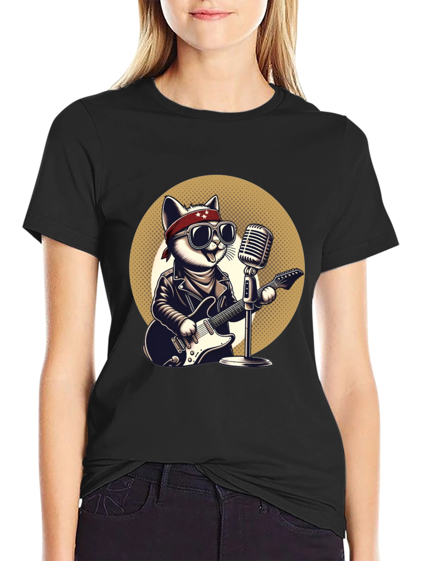 Rockstar Cat Graphic T-Shirt