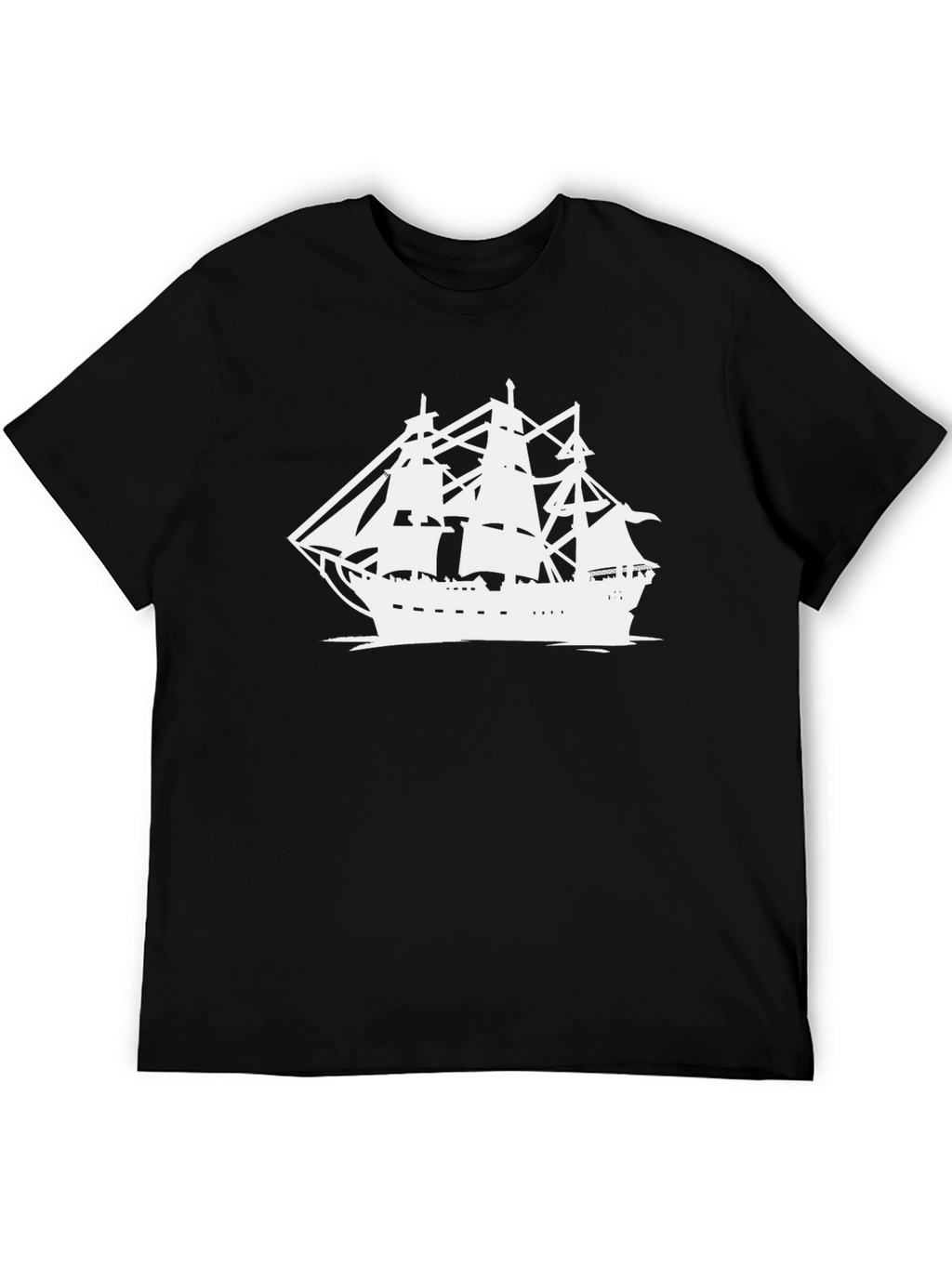 Sailing Ship Graphic Tee - Black Cotton T-Shirt