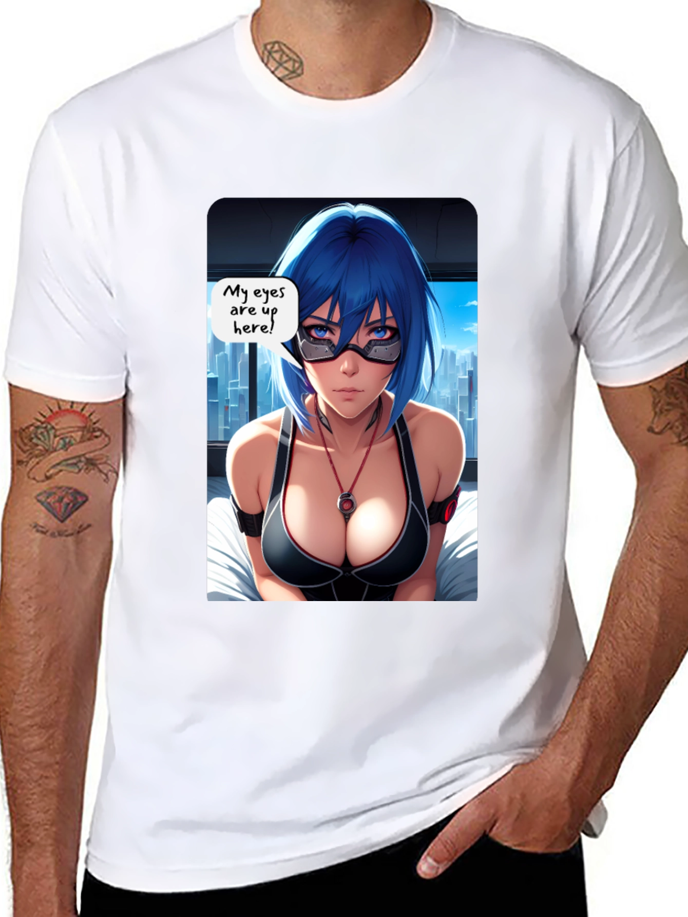 Anime Graphic T-Shirt - Eyes Up Here! Design
