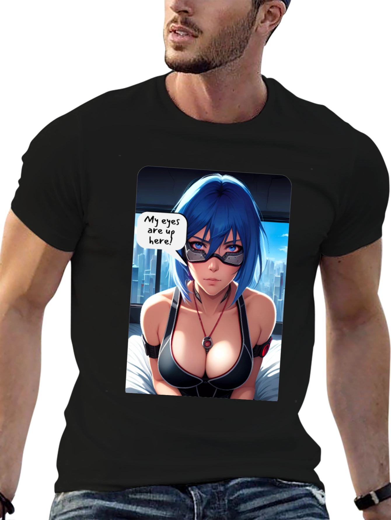 Anime Graphic T-Shirt - Eyes Up Here! Design