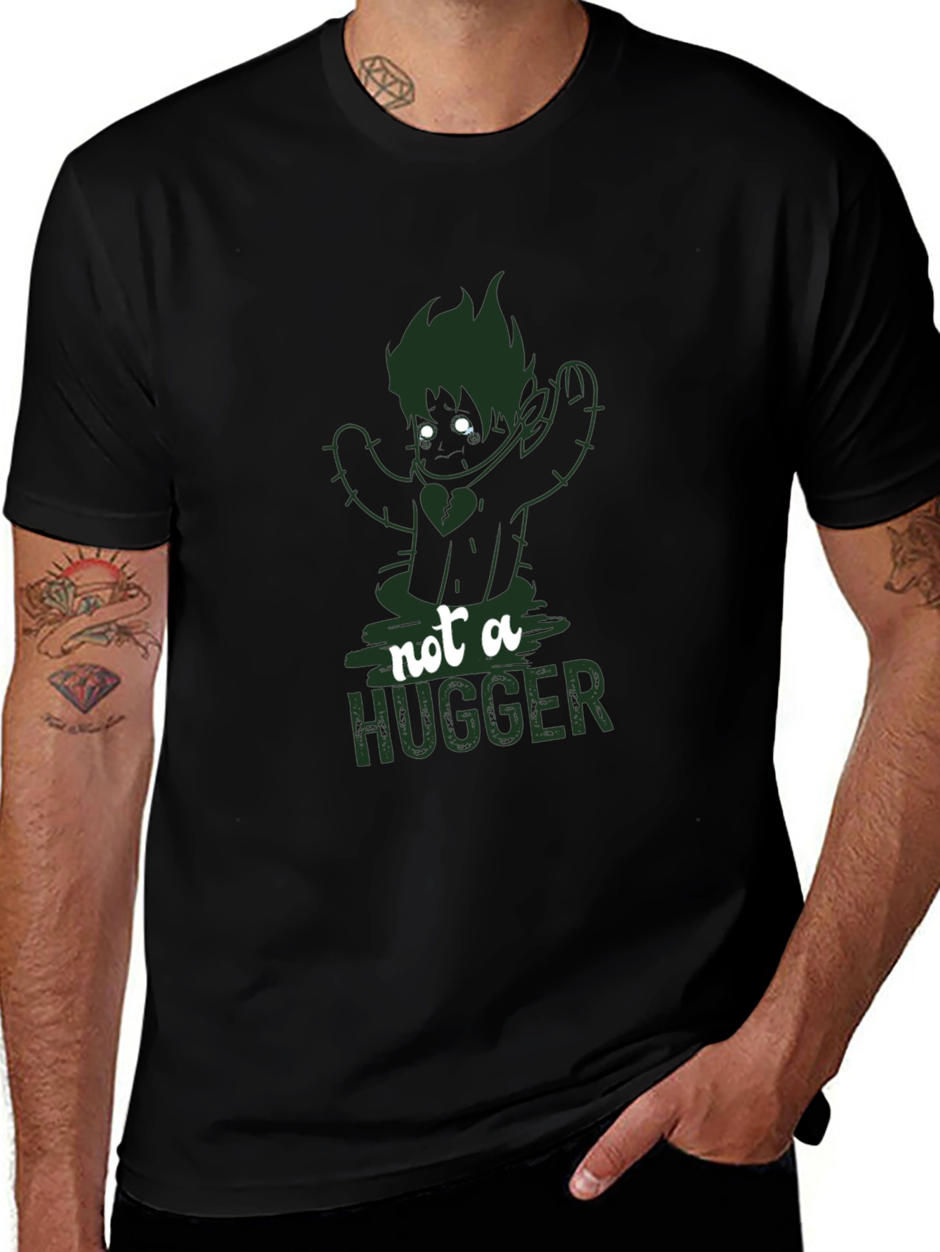 Not A Hugger Cactus Graphic T-Shirt - Black