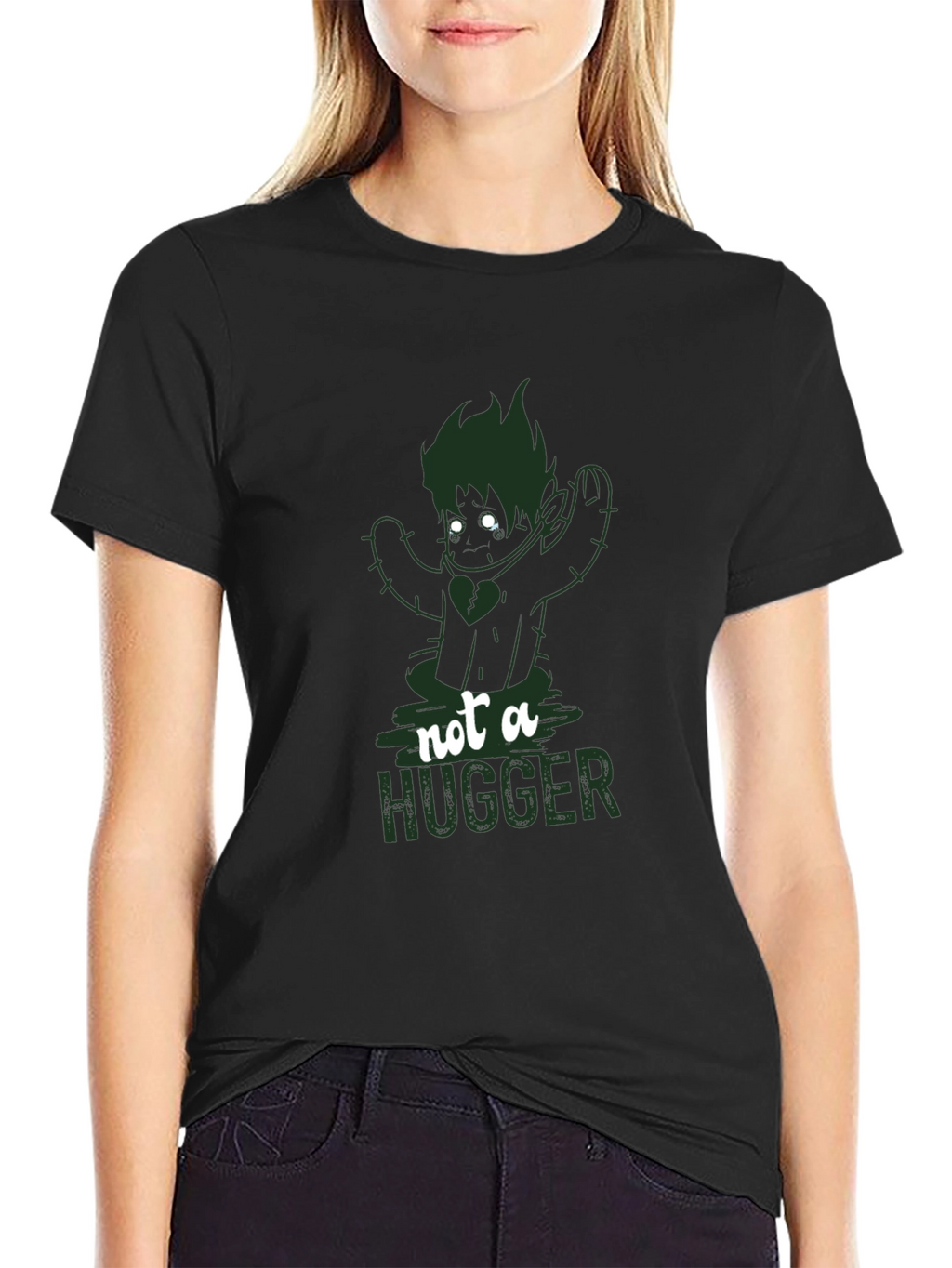 Not A Hugger Cactus Graphic T-Shirt - Black