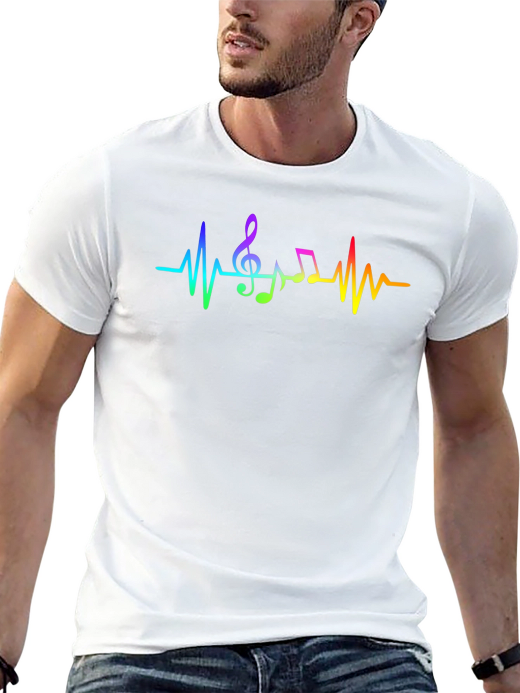 Music Heartbeat Rainbow T-Shirt - Cotton Blend Tee