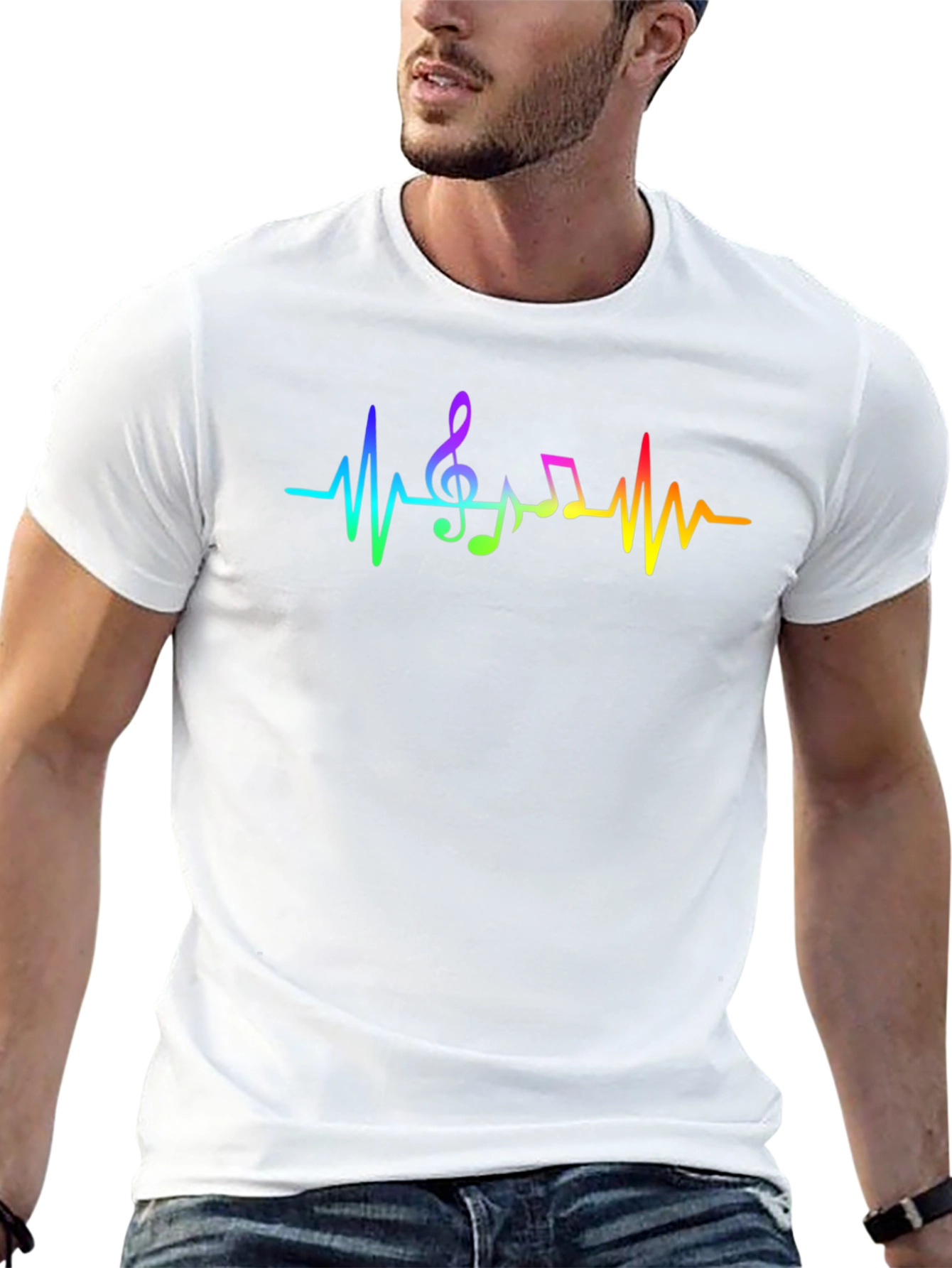 Music Heartbeat Rainbow T-Shirt - Cotton Blend Tee