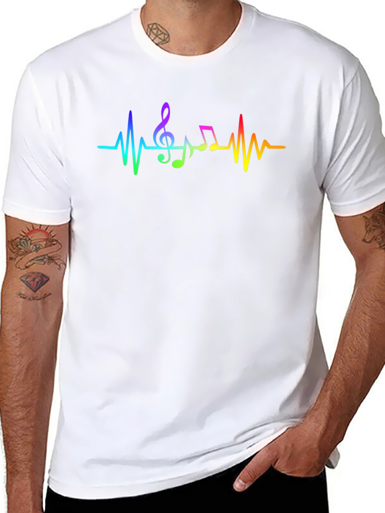 Music Heartbeat Rainbow T-Shirt - Cotton Blend Tee