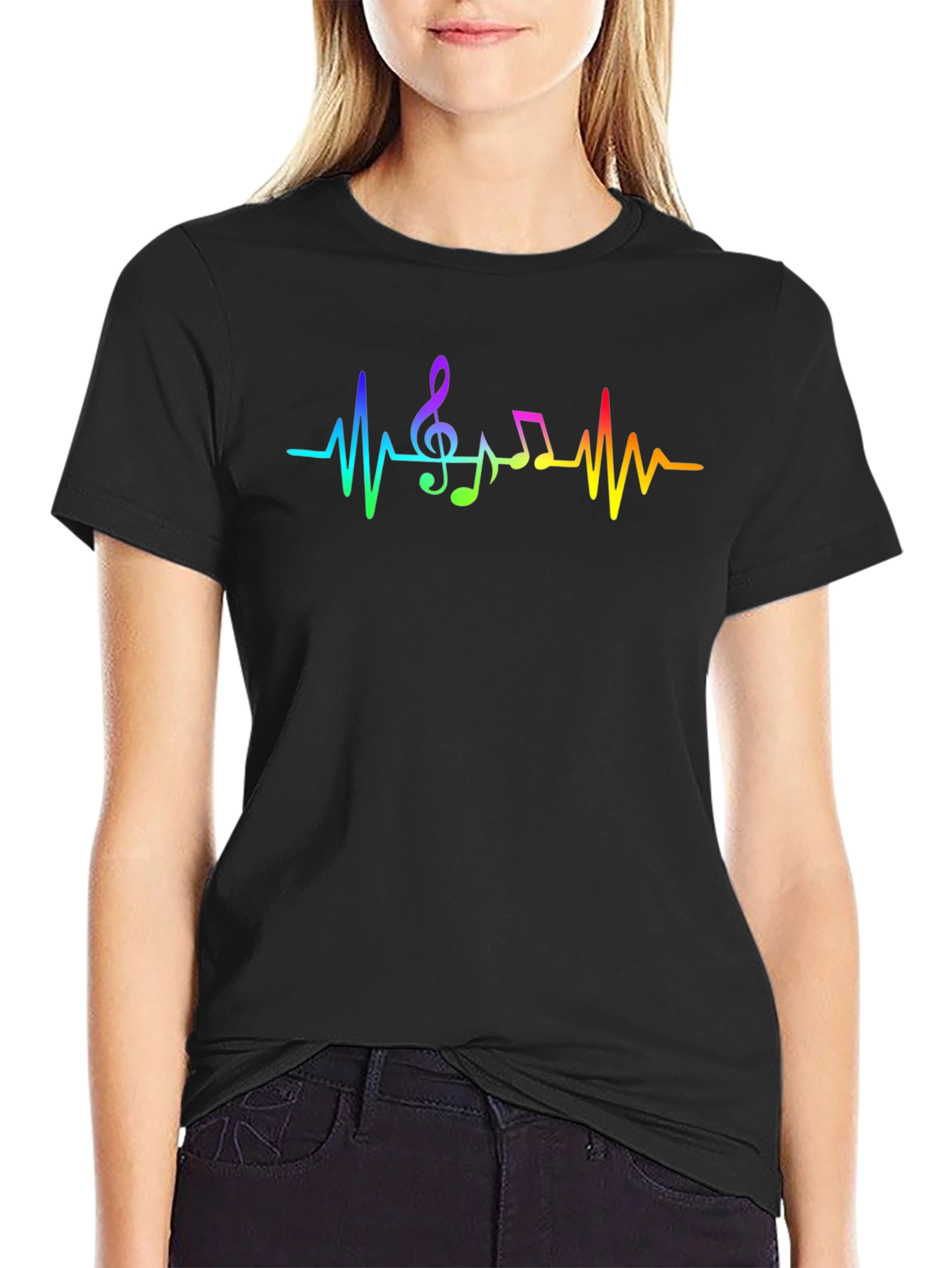 Music Heartbeat Rainbow T-Shirt - Cotton Blend Tee