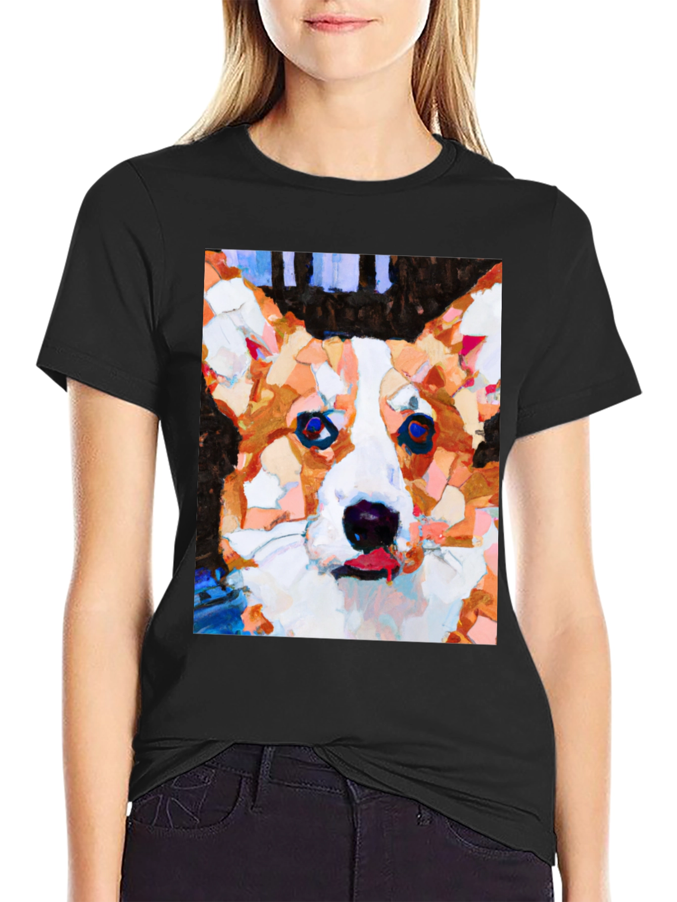 Abstract Corgi Dog Art Black T-Shirt