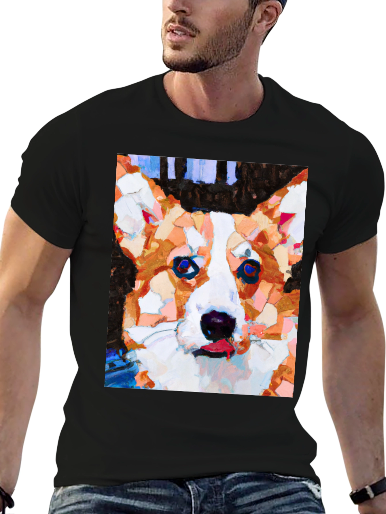 Abstract Corgi Dog Art Black T-Shirt