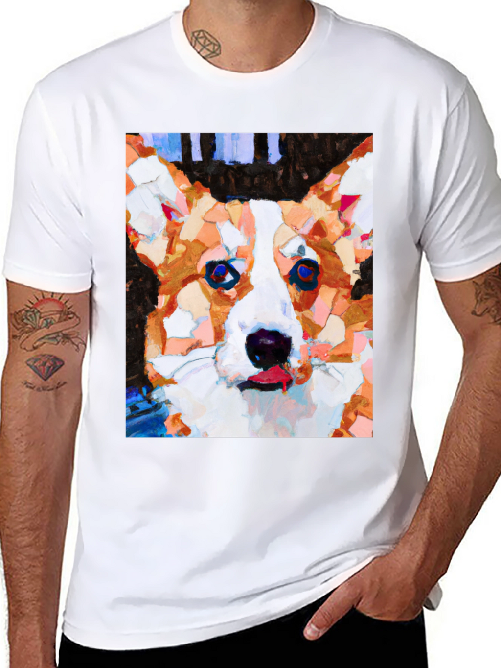 Abstract Corgi Dog Art Black T-Shirt