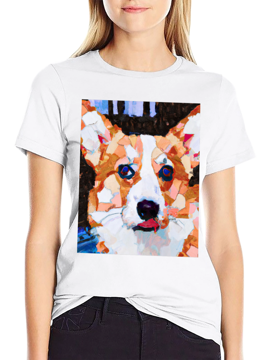 Abstract Corgi Dog Art Black T-Shirt