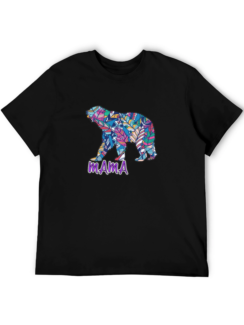 Mama Bear Feather Design Black T-Shirt