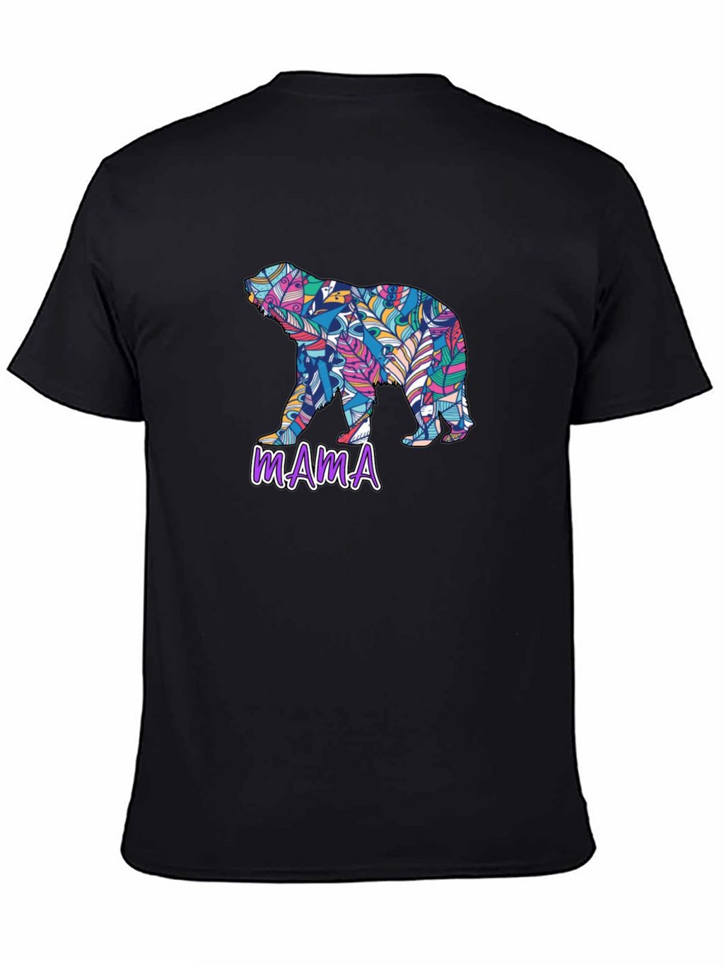 Mama Bear Feather Design Black T-Shirt