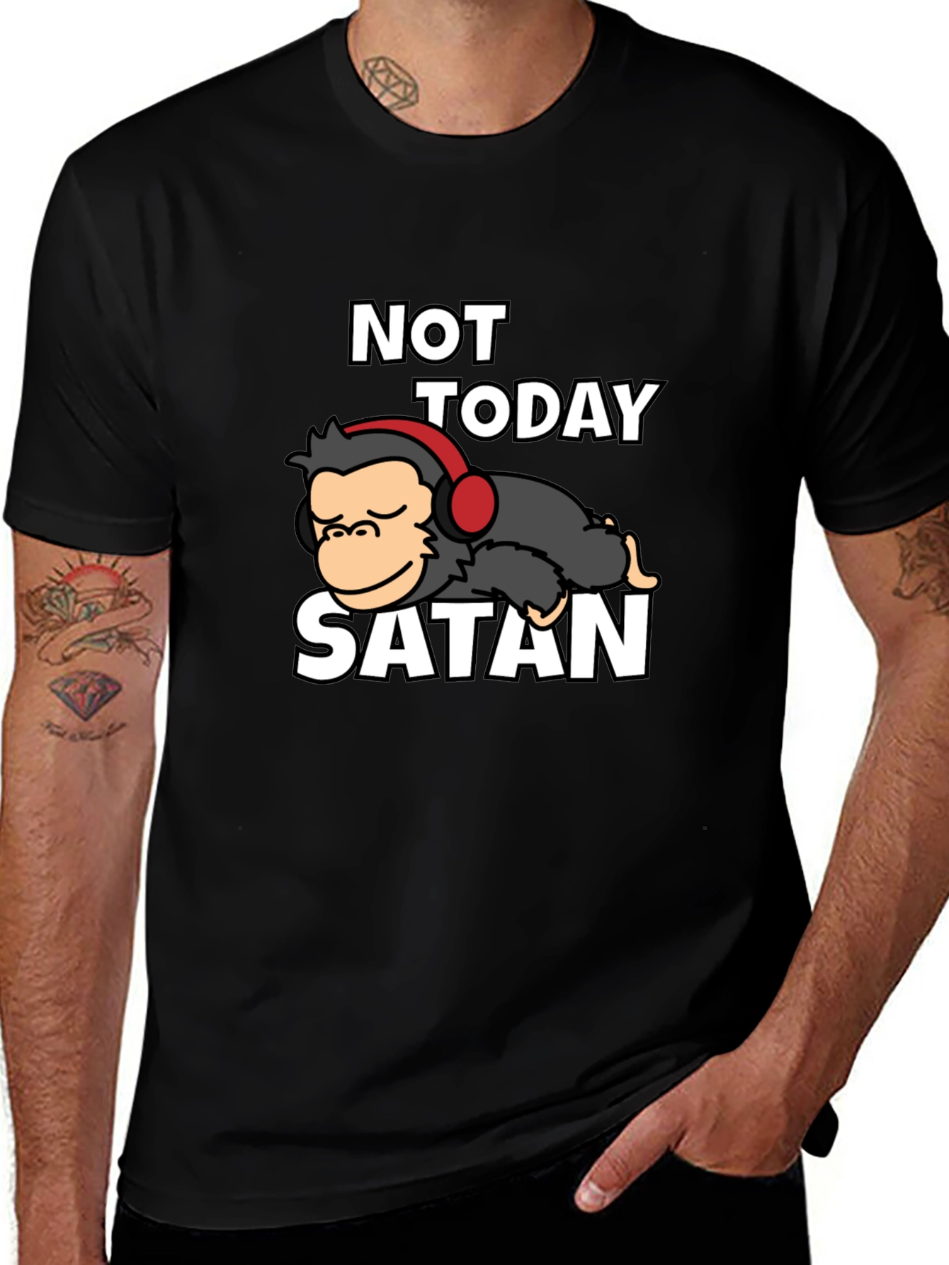 Not Today Satan Graphic Tee - Relaxed Monkey Design