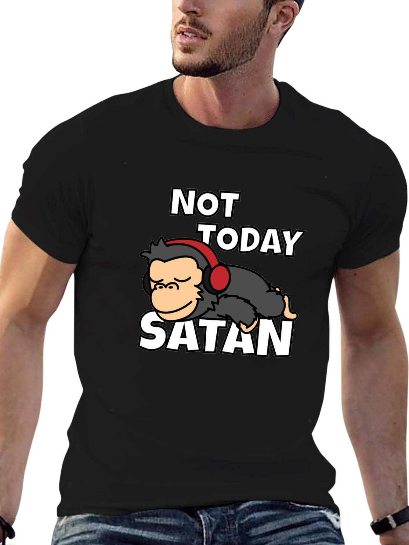 Not Today Satan Graphic Tee - Relaxed Monkey Design