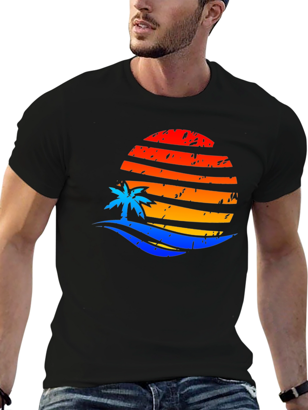 Sunset Palm Graphic Tee - Retro Vibe