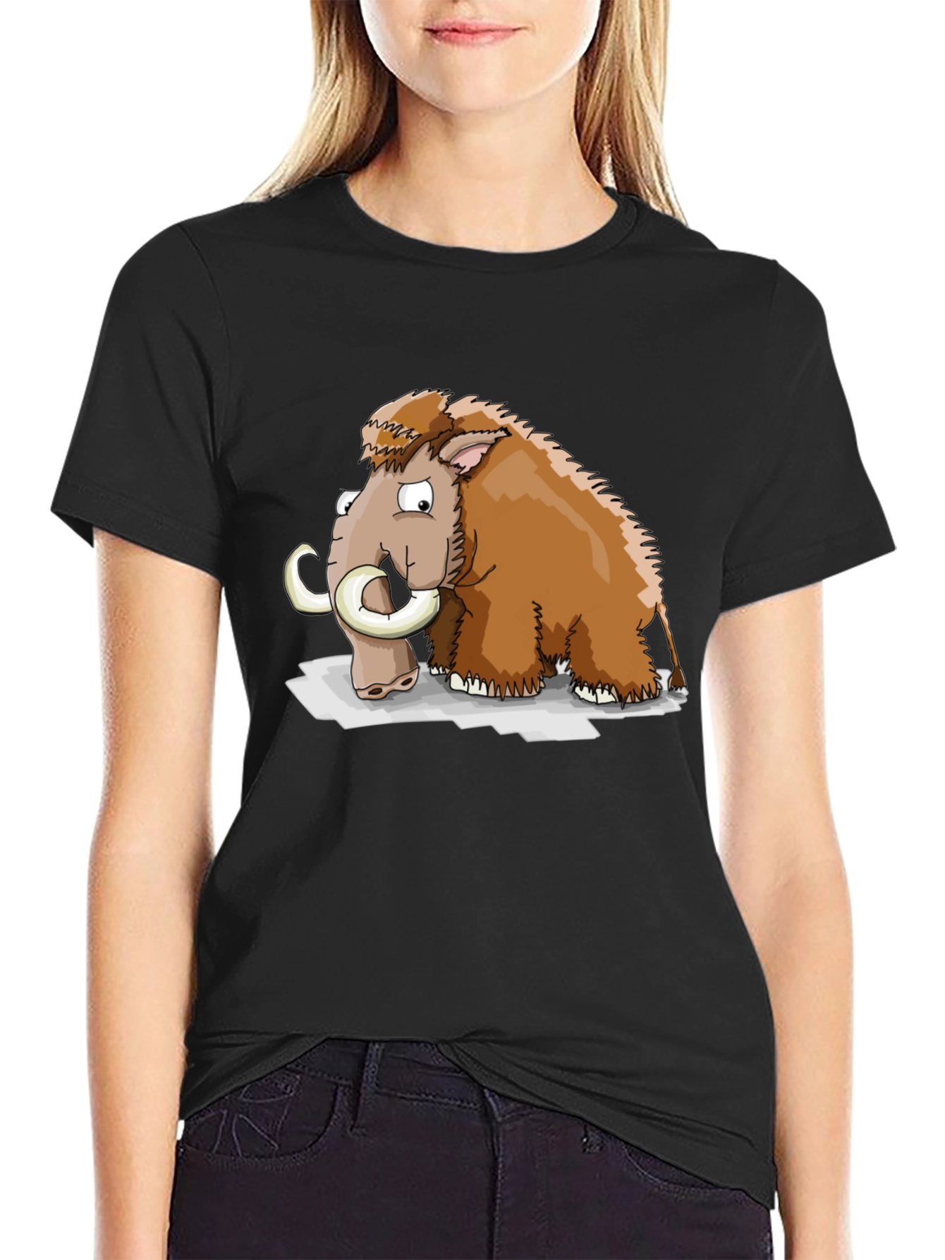 Cartoon Mammoth Graphic T-Shirt - Black