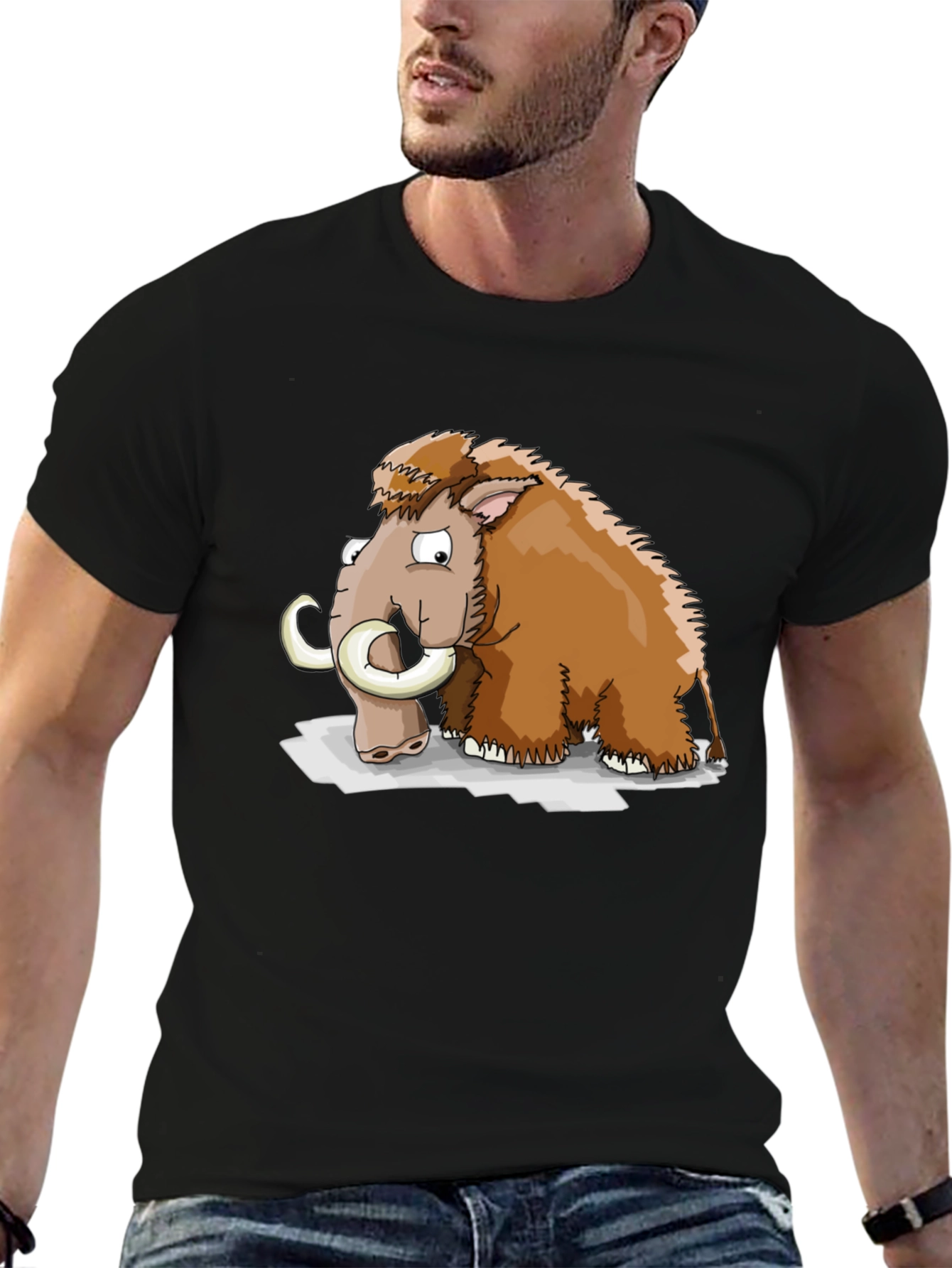 Cartoon Mammoth Graphic T-Shirt - Black