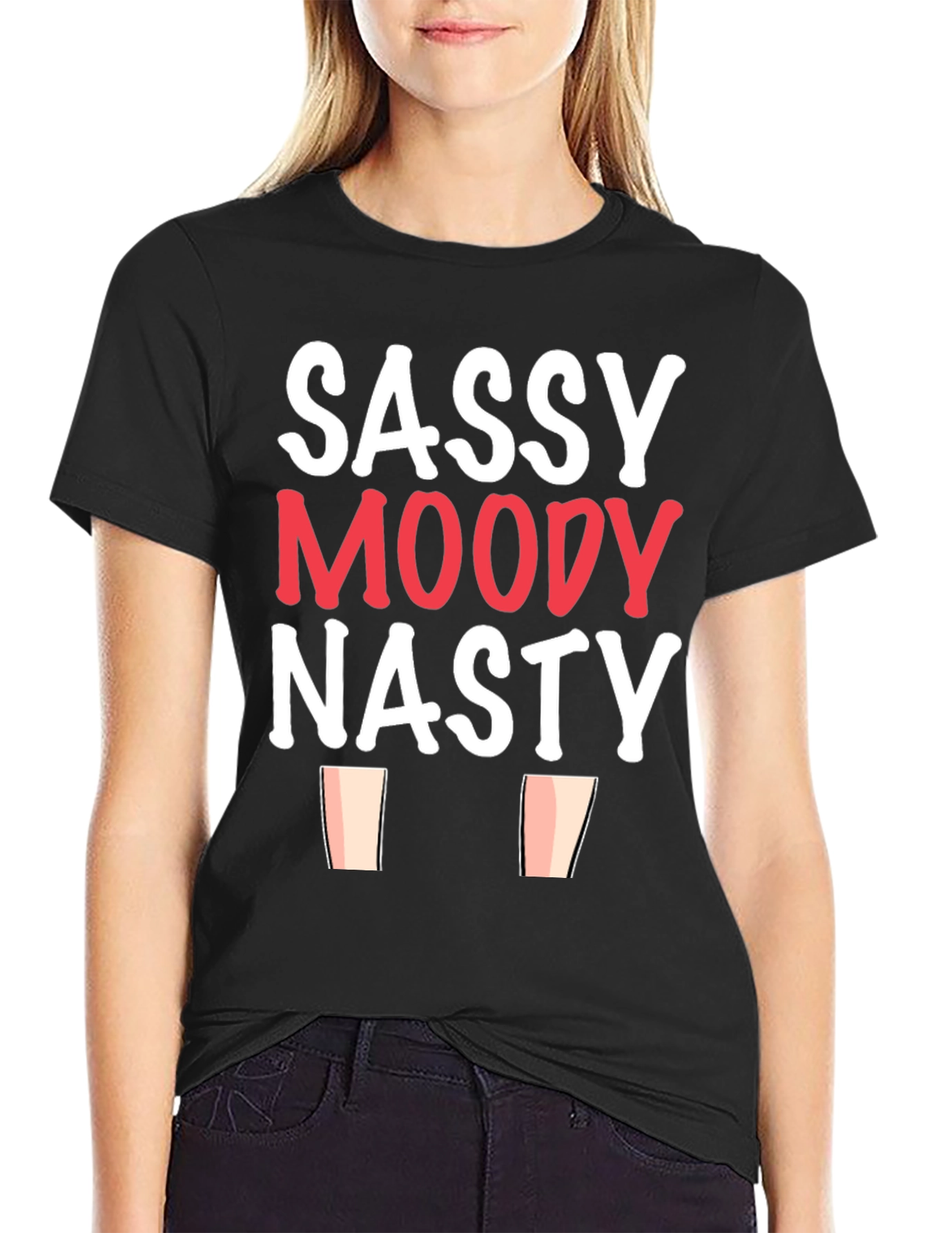Sassy Moody Nasty Graphic Tee - Black