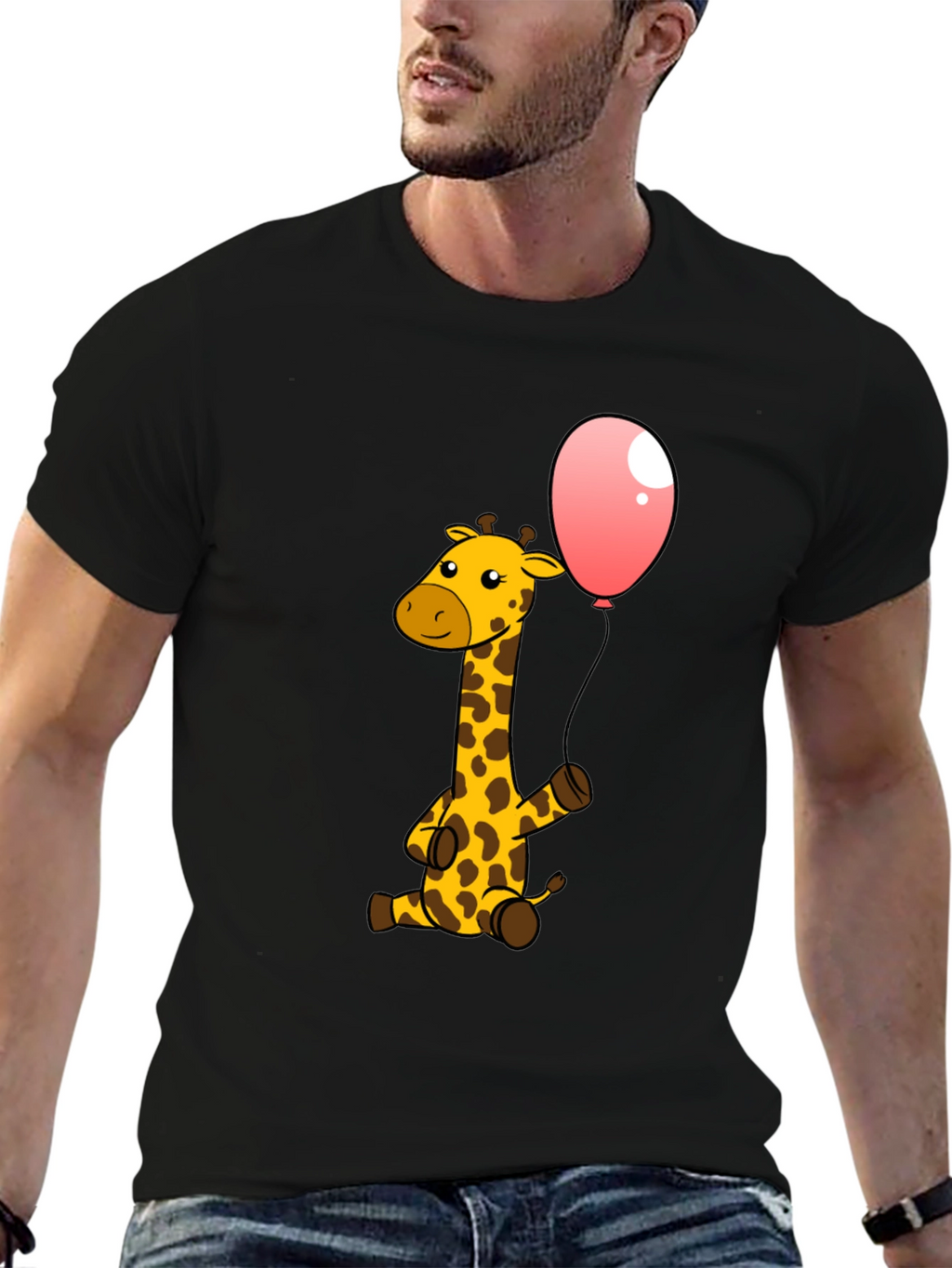 Giraffe & Balloon Graphic Black T-Shirt
