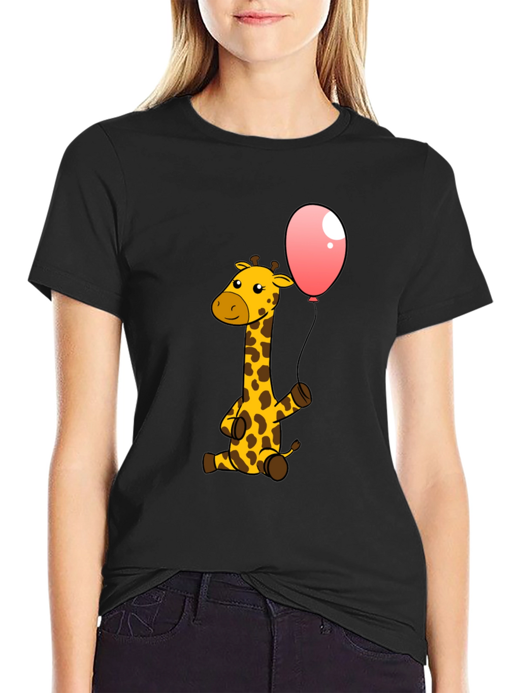 Giraffe & Balloon Graphic Black T-Shirt