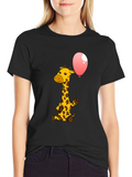 Giraffe & Balloon Graphic Black T-Shirt