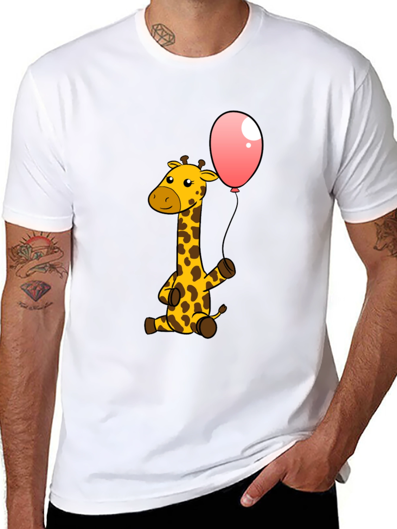 Giraffe & Balloon Graphic Black T-Shirt