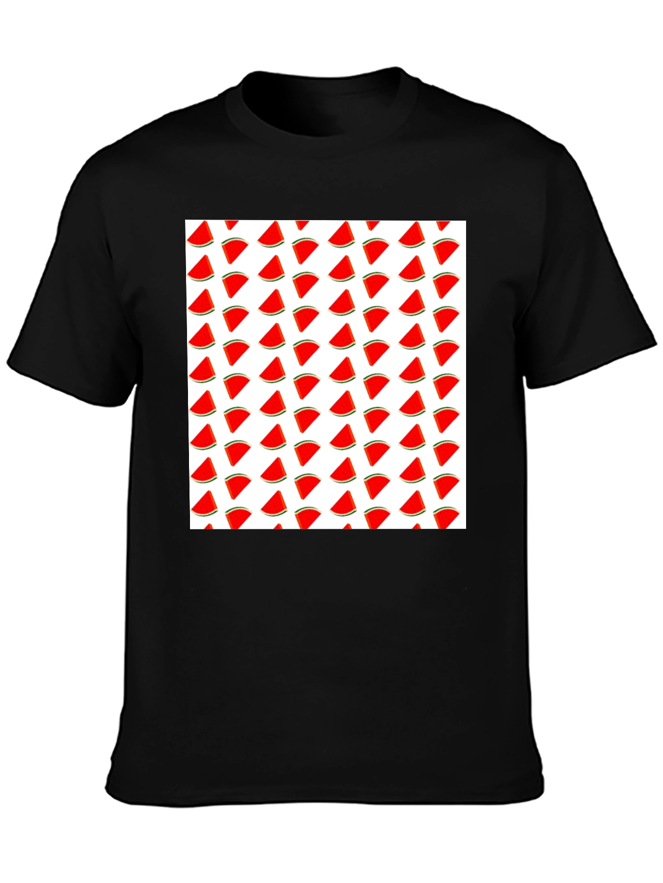 Watermelon Slice Pattern T-Shirt - Black Cotton Tee
