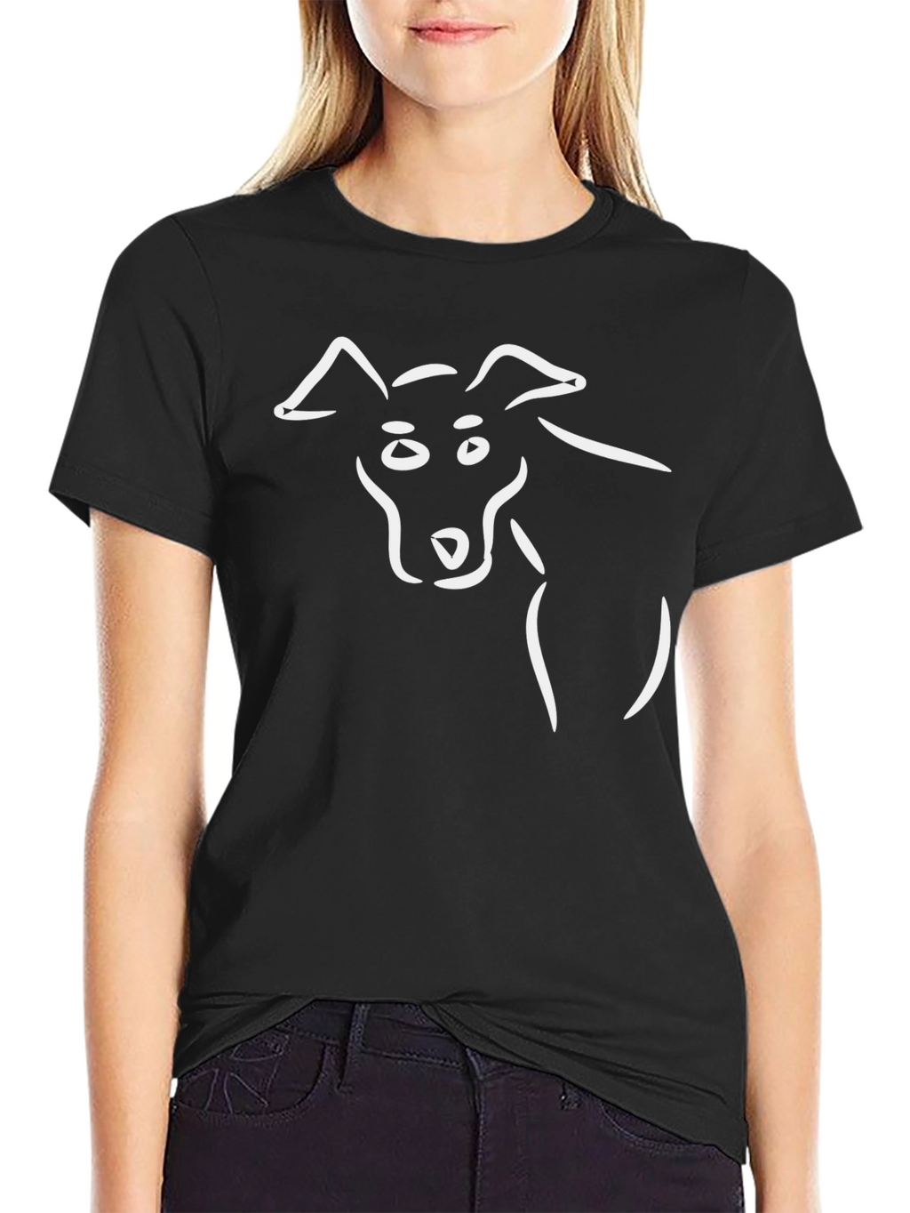 Minimalist Dog Sketch Black T-Shirt