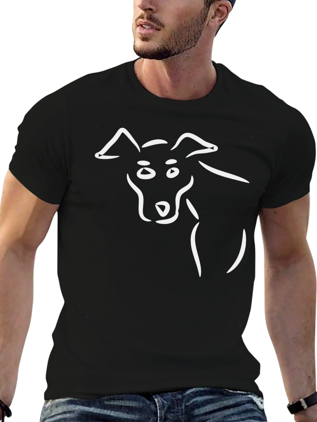 Minimalist Dog Sketch Black T-Shirt