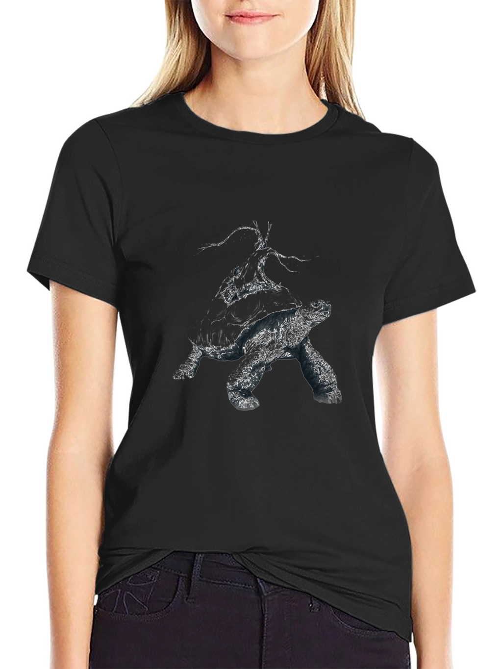 Abstract Turtle Graphic Black T-Shirt