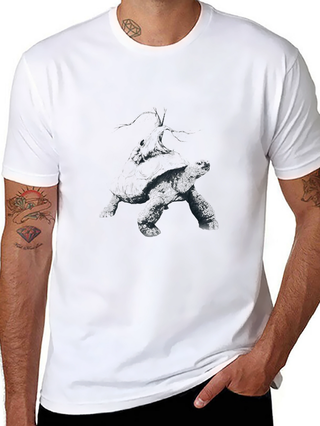 Abstract Turtle Graphic Black T-Shirt
